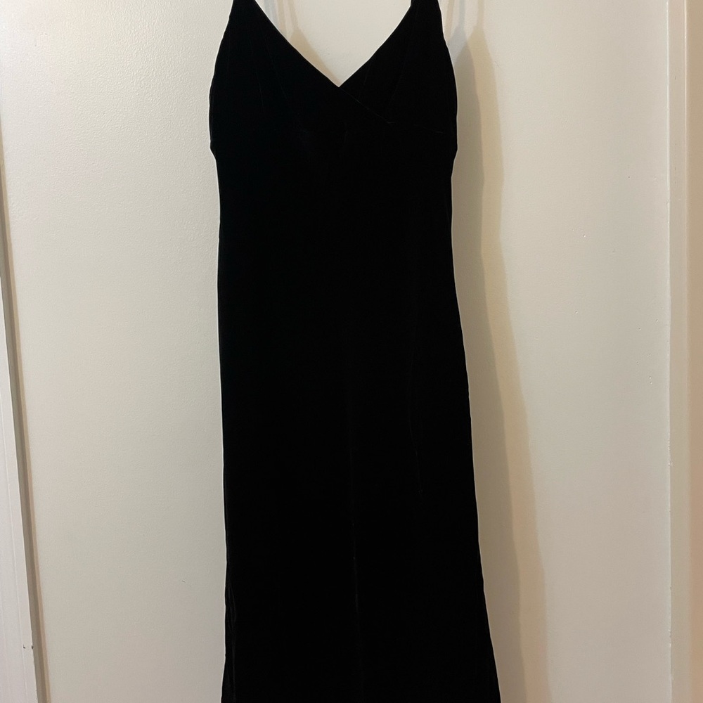 Ralph Lauren Black Velvet Velour Midi Cocktail Dress